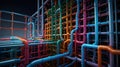 3D rendering of AI algorithms visualized as data flowing through pipelines Royalty Free Stock Photo