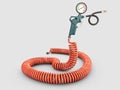 3d Rendering of air compressor gun with manometer isolated on a gray background. Royalty Free Stock Photo