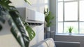 3D rendering of an air conditioner on a white wall in a living room interior Royalty Free Stock Photo