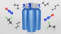 A 3D rendering of air duster cans and chemical molecules. Royalty Free Stock Photo