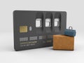 3d Rendering of Airplane window credit card and baggage isolated on black background. Clipping path included Royalty Free Stock Photo