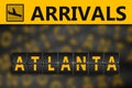 3D rendering of an airport arrivals flipping panel showing Atlanta