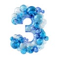 3D Rendering of a alphabet number 3 made with Blue Bubble on Transparent Background Royalty Free Stock Photo