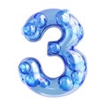 3D Rendering of a alphabet number 3 made with Blue Bubble on Transparent Background Royalty Free Stock Photo