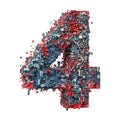 3D Rendering of a alphabet number 4 made with pixel font on Transparent Background Royalty Free Stock Photo