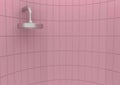 3d rendering. Aluminum shower head on pink rectangular tile wall background