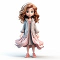 3d Amelia: Full Body With Wavy Hairstyle On White Background