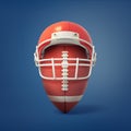 3d rendering of American football ball stands with a helmet pun over it like on a player`s head.