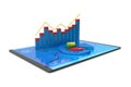 3D Rendering analysis of financial data in charts - modern graphical overview of statistics