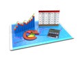 3D Rendering Analysis of financial data in charts - modern graphical overview of statistics Royalty Free Stock Photo