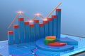 3D Rendering analysis of financial data in charts - modern graphical overview of statistics Royalty Free Stock Photo