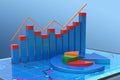 3D Rendering analysis of financial data in charts - modern graphical overview of statistics Royalty Free Stock Photo