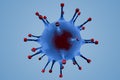 3D rendering animation, blue coronavirus cells covid-19 influenza flowing on blue gradient background as dangerous flu strain