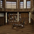 3D Rendering Antique Library