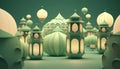 3d rendering of arabic lanterns on a green background