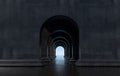 3d rendering. Arch hallway simple geometric background, architectural corridor, portal, arch columns inside empty wall. Futuristic