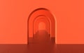 3d rendering. Arch hallway simple geometric background, architectural corridor, portal, arch columns inside empty wall. Modern