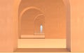 3d rendering. Arch hallway simple geometric background, architectural corridor, portal, arch columns inside empty wall. Modern
