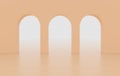 3d rendering. Arch hallway simple geometric background, architectural corridor, portal, arch columns inside empty wall. Modern
