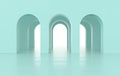 3d rendering. Arch hallway simple geometric background, architectural corridor, portal, arch columns inside empty wall. Modern