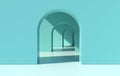 3d rendering. Arch hallway simple geometric background, architectural corridor, portal, arch columns inside empty wall. Modern