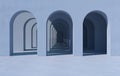 3d rendering. Arch hallway simple geometric background, architectural corridor, portal, arch columns inside empty wall. Modern