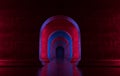3d rendering. Arch hallway simple geometric background, architectural corridor, portal, neon lights. Futuristic minimal concept