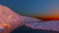 3D rendering of an arctic sunrise or sunset with a glacier and iceberg in perfectly calm water Royalty Free Stock Photo