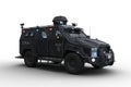 3D rendering of an armoured police SWAT vehicle with lights on isolated on white Royalty Free Stock Photo