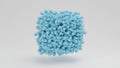 3d rendering of an array of many blue balls of different diameters. Balls in the structure of a decaying cube. Abstract idea of a