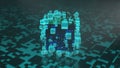 3d rendering of an array of many cubes of different sizes. Glowing background and lots of geometric shapes on the surface. Quantum Royalty Free Stock Photo
