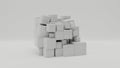 3d rendering of an array of many white cubes of different shapes on a white surface. Abstract composition. The idea of combining