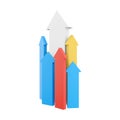 3d rendering arrows directed upwards as success icon. 3d render arrows grow up icon. Arrows directed upwards as success.
