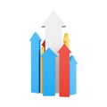 3d rendering arrows directed upwards as success icon. 3d render arrows grow up icon. Arrows directed upwards as success.