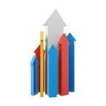 3d rendering arrows directed upwards as success icon. 3d render arrows grow up icon. Arrows directed upwards as success.