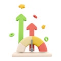 3d rendering arrows grow up speedometer icon. 3d render fast arrows grow up speedometer icon. Arrows grow up measured by