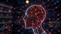 3d rendering artificial intelligence concept with human head and connection lines on dark background