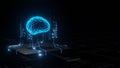 3D Rendering of Artificial Intelligence hardware concept. Glowing blue brain circuit on microchip on computer motherboard