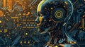 3d rendering artificial intelligence robot on circuit board background, artificial intelligence concept Generative AI