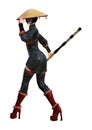 3D Rendering Asian Battle Woman on White