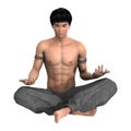 3D Rendering Asian Man Meditating on White Royalty Free Stock Photo