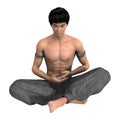 3D Rendering Asian Man Meditating on White Royalty Free Stock Photo