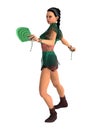 3D Rendering Asian Woman with Battle Fans on White