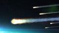 Asteroids Meteors burns in atmosphere Earth, Realistic vision