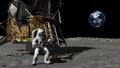 3D rendering. Astronaut descends the stairs of the Apollo spacecraft. CG Animation. Elements of this image furnished by NASA