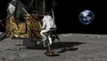 3D rendering. Astronaut descends the stairs of the Apollo spacecraft. CG Animation. Elements of this image furnished by NASA