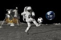 3d rendering Astronaut on the moon playing football. Slow motion. Elements of this video furnished by NASA