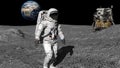 3D rendering. Astronaut walking on the moon. CG Animation. Elements of this image furnished by NASA