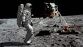 3D rendering. Astronaut walking on the moon. CG Animation. Elements of this image furnished by NASA Royalty Free Stock Photo