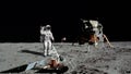 3D rendering. Astronaut walking on the moon. CG Animation. Elements of this image furnished by NASA Royalty Free Stock Photo